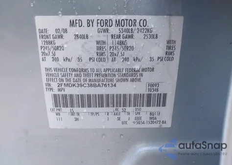 2008 Ford Edge Limited z USA, uszkodzony, nr VIN 2FMDK39C38BA76134